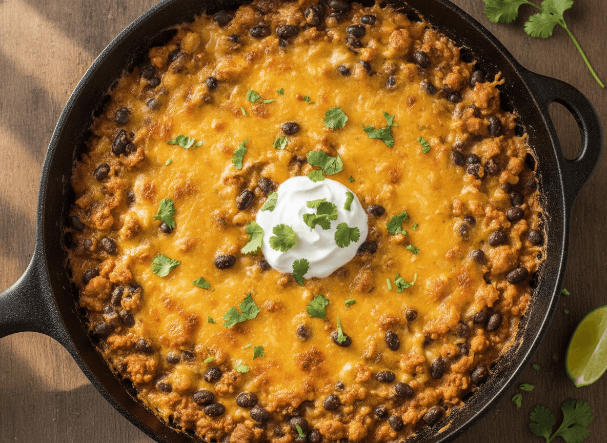 Cheesy Ground Turkey & Black Bean Skillet
