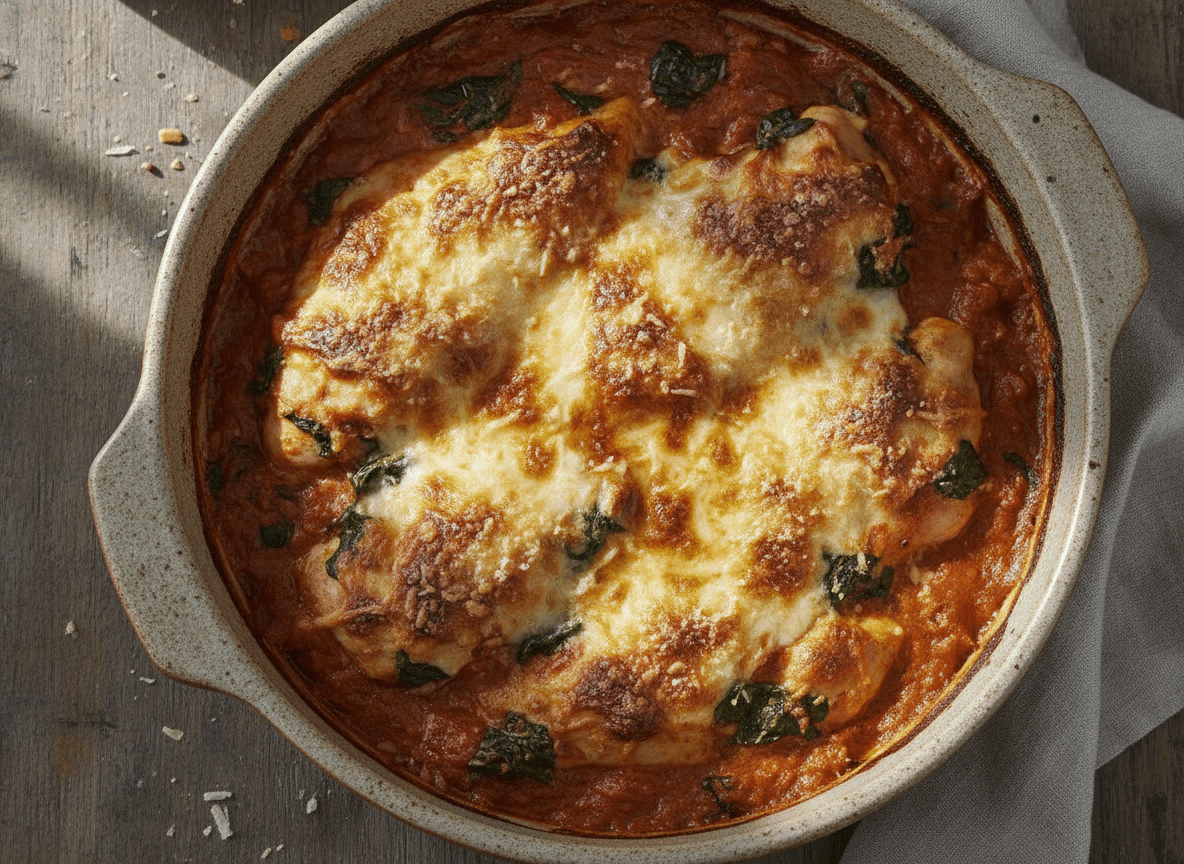 Creamy Tomato and Spinach Chicken Bake