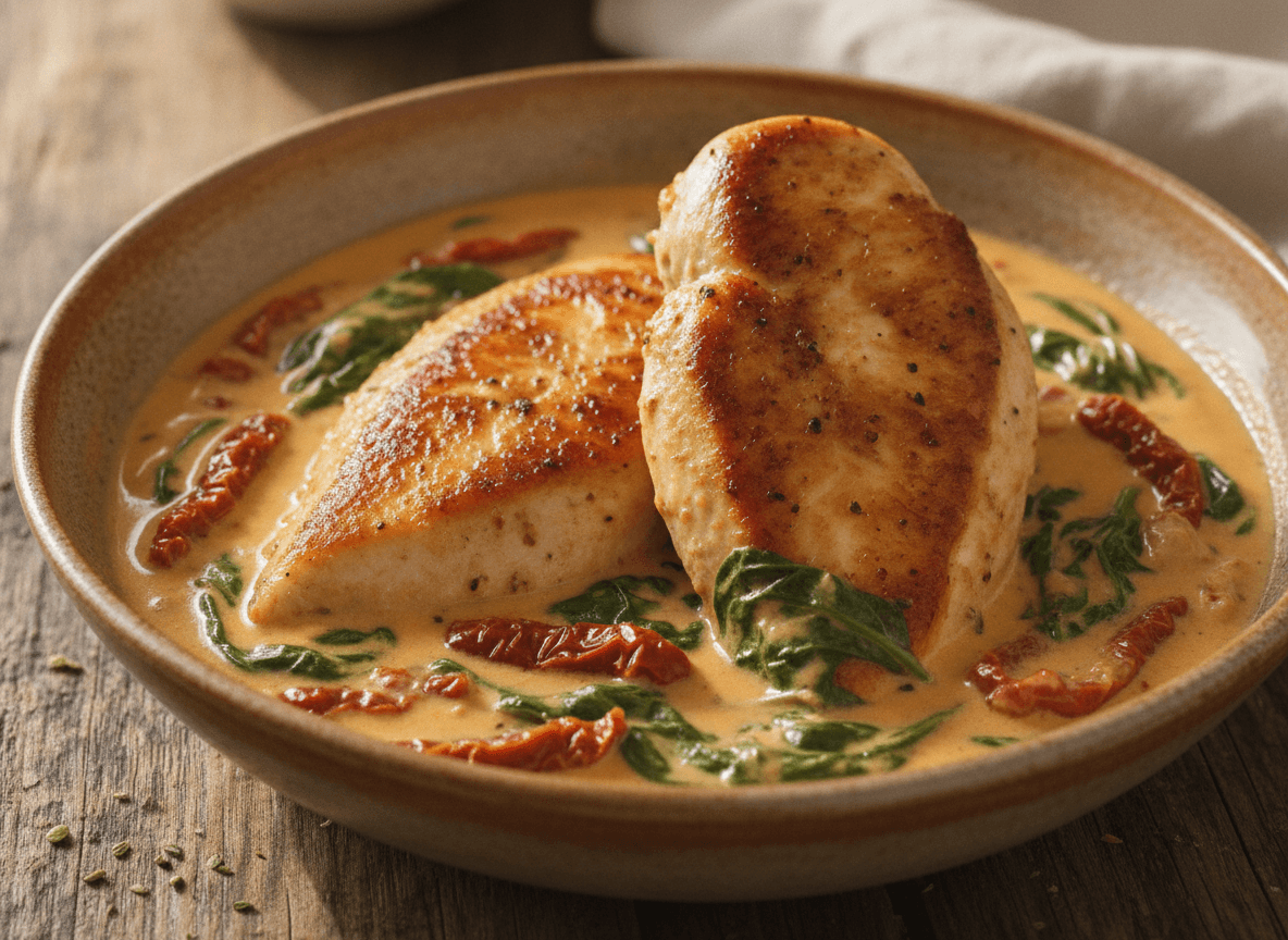 Creamy Tuscan Chicken with Spinach and Sun-Dried Tomatoes