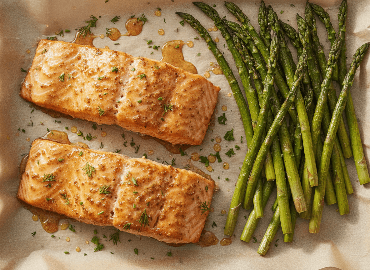 Honey Mustard Baked Salmon with Roasted Asparagus