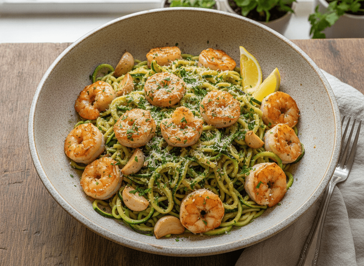 Lemon Garlic Butter Shrimp Pasta with Zucchini