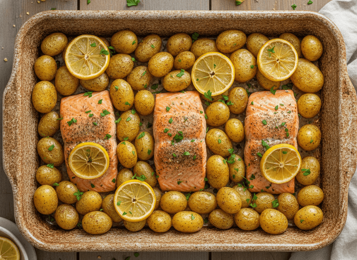 One-Pan Lemon Herb Roasted Salmon and Potatoes