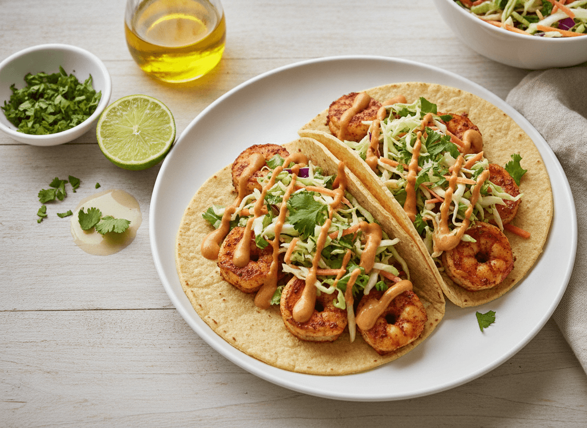 Shrimp Tacos with Cilantro Lime Slaw