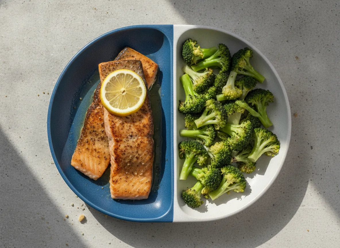 Sheet Pan Air Fryer Salmon and Broccoli with Lemon